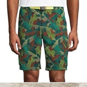 Lands' End Tropical Leaf Camo Outrigger Quick Dry Cargo Swim Board Shorts Large